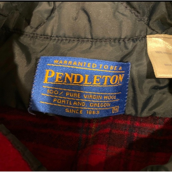 Pendleton Plaid‎ Black Red Pure Virgin Wool Button Up Flannel USA Shirt Men's M - Picture 4 of 7